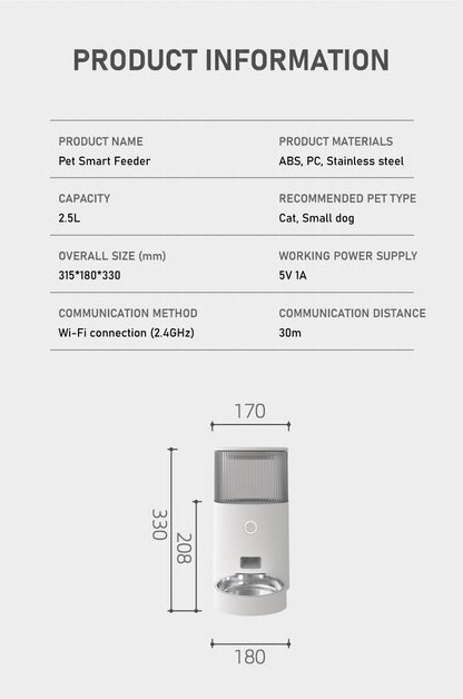 Modern Stainless Steel Automatic Pet Feeder for Small Dogs and Cats