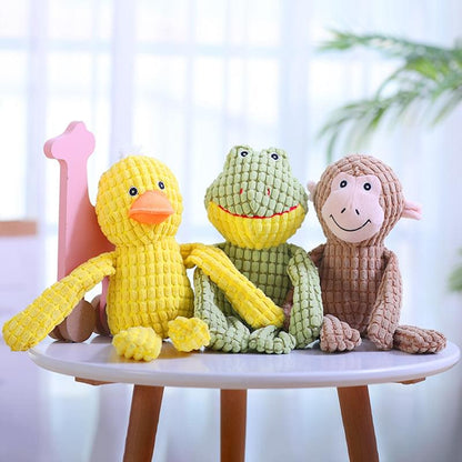 Plush Toys for Dogs: Cute Duck, Frog, and Monkey