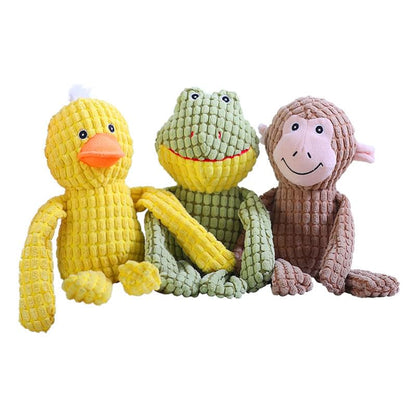 Plush Toys for Dogs: Cute Duck, Frog, and Monkey