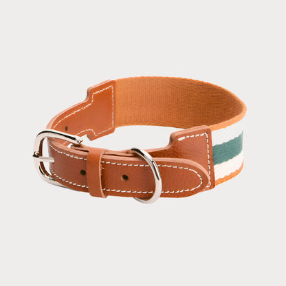 Adjustable Leather & Twill Striped Collar