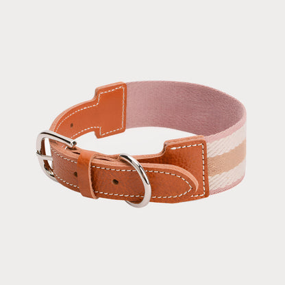 Adjustable Leather & Twill Striped Collar