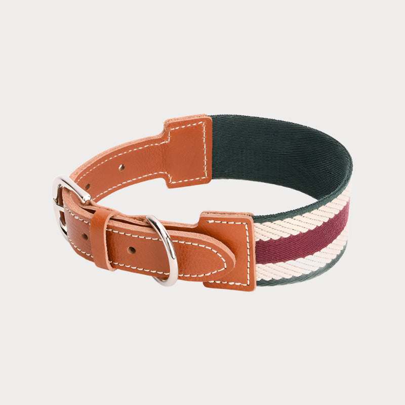 Adjustable Leather & Twill Striped Collar