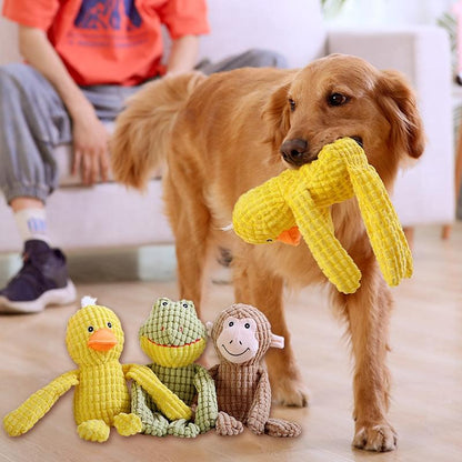 Plush Toys for Dogs: Cute Duck, Frog, and Monkey