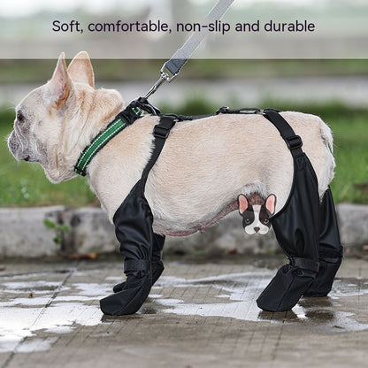 A waterproof Pet Dog Dog Shoes Four Seasons wearing non-slip boots from CJdrop.