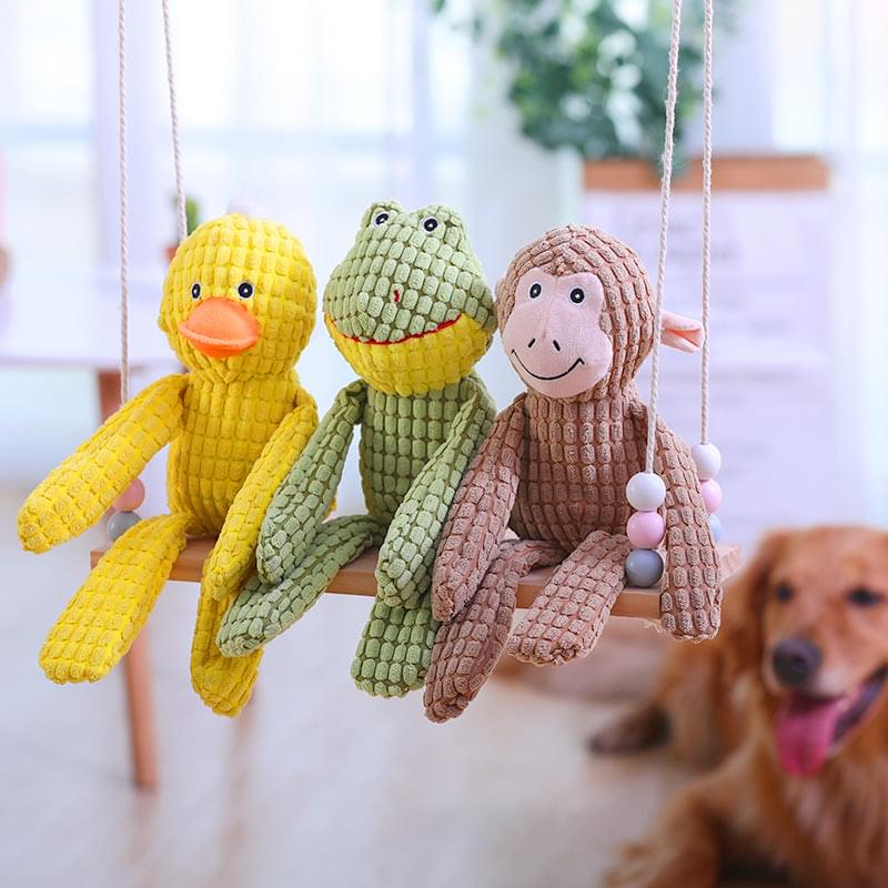 Plush Toys for Dogs: Cute Duck, Frog, and Monkey