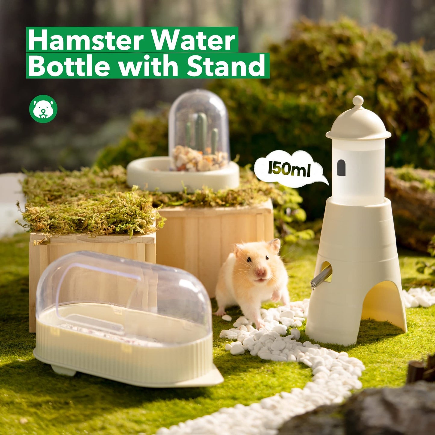 Hamster Water Bottle Stand Hideout 150ml Drip-Proof Drinking Station Gerbil Habitat Accessories