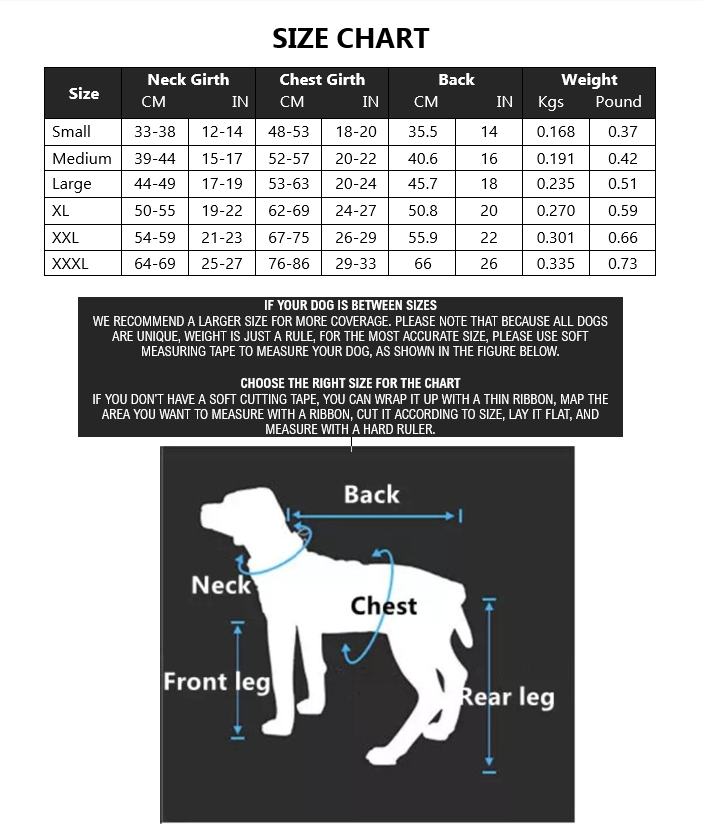 the size chart for a dog's collar and leash