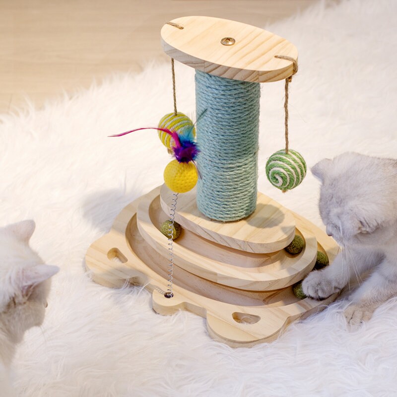 Cat Scratcher Interactive Maze Ball Toy, Turntable multi-functional Cat Kitten Toy with Mint Balls